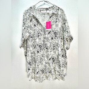 Isaac Mizrahi Lunch In The Park Oversized Linen Blend Blouse 2X NWT